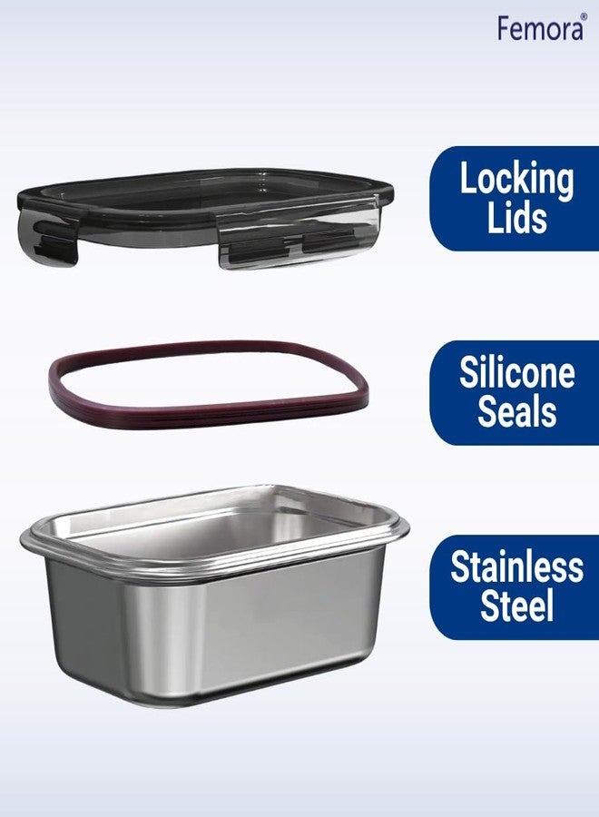 Femora High Steel Rectangle Heavy Duty Airtight Leakproof Unbreakable Lunch Box, Storage Container with Lock Lid for Office-College-School | 1 Year Warranty | (Set of 1-350ml) - Image 2